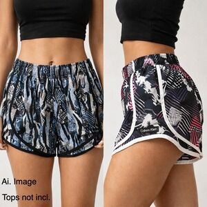 Calvin Klein Women XS 2 Pack Running Shorts Blue Pink Geometric Gym Runningcore
